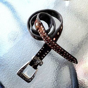 NANNI MADE IN ITALY WOMEN'S BROWN LEATHER AND METAL DESIGNER BELT SIZE 36